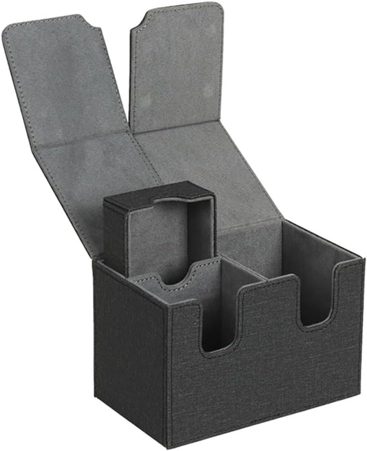 Venssu Deck Case, Trading Card Case, Storage Box, Dice Slots, Magnetic PU Leather, 200 Pieces, Compatible with Yu-Gi-Oh, Pokemon, Duema, Various Card Games, Sleeve (Gray)