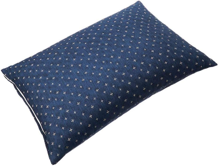SEIDO Buckwheat Hull Pillow, Made in Japan, Adjustable Height, Japanese Pattern, Cover Included (Indigo, Small)