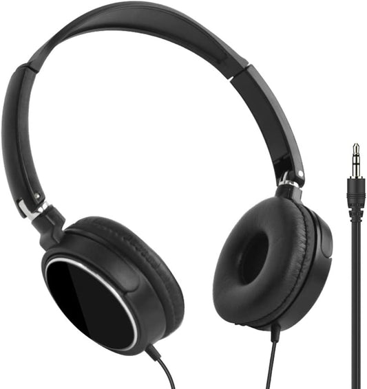 Wired Headphones Foldable Extendable Deep Bass Earphones Over-Ear Sealed Telework Online Classroom Children Musical Instrument Practice Music Watching Gaming (Black)