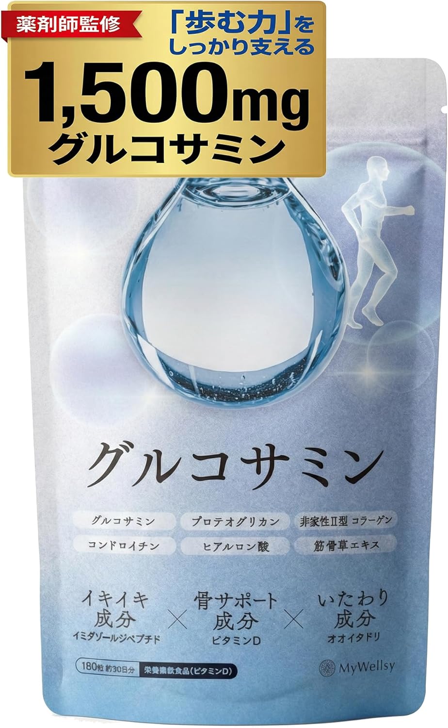 Glucosamine 1500 mg Supplement, Pharmacist Supervised, Chondroitin, Proteoglycan, Non-Denatured Type II Collagen, Formulated with Nutritional Functional Food (Vitamin D), Made in Japan, 180