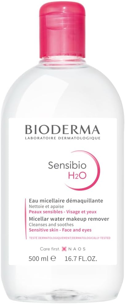 Bioderma Sensibio H2O D (H2O) 16.9 fl oz (500 ml) Cleansing Water for Sensitive Skin (Large Capacity Face Wash Makeup Remover Cleansing Water for Sensitive Skin Unscented Uncolored No Ethyl Alcohol