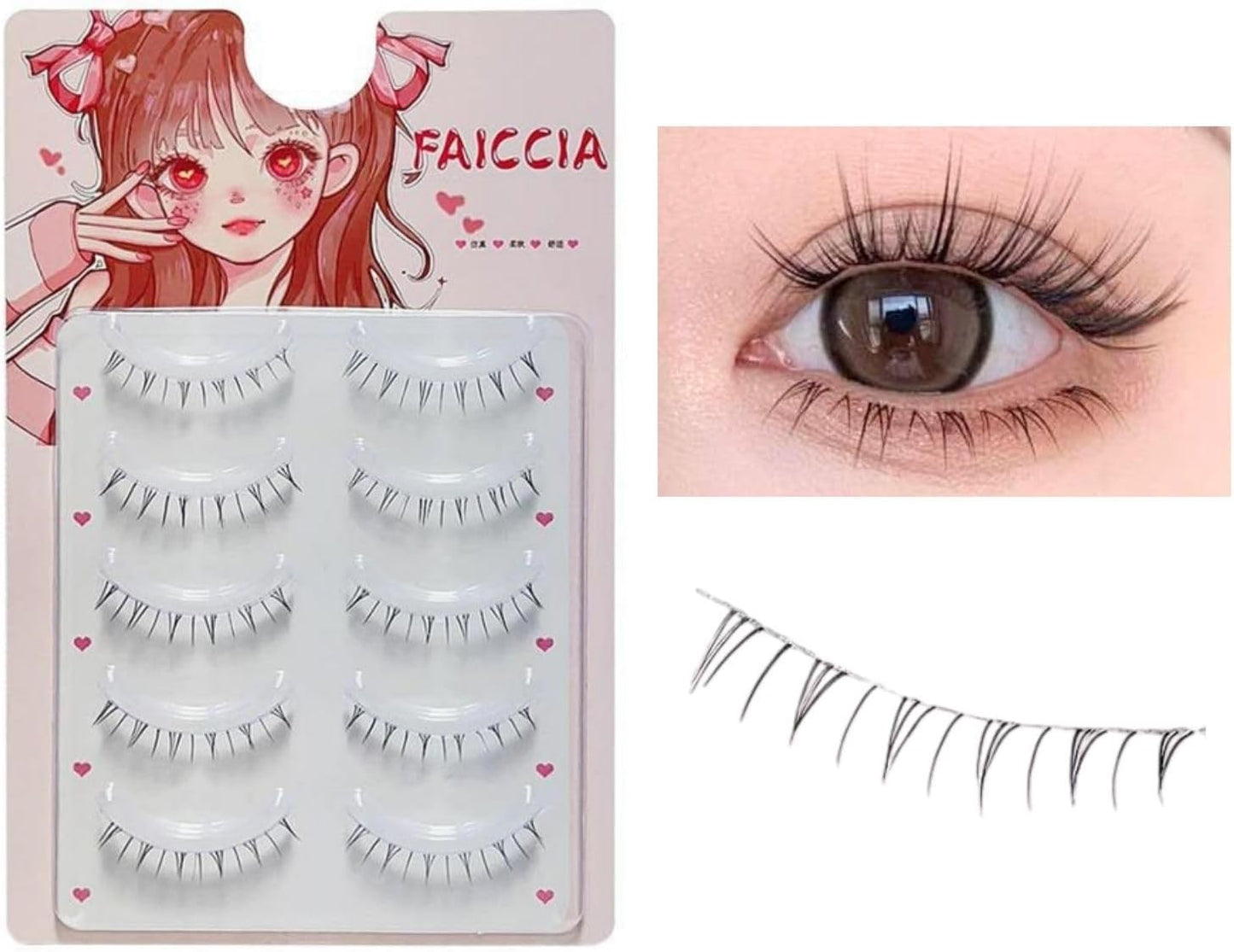 Lower Eyelashes, Natural, 5 Pairs of Eyelashes, Popular, Transparent Axis, Actress Eyelashes, Cartoon Style, Big Eyes, Cosplay Events, Lightweight, Soft, False Eyelashes