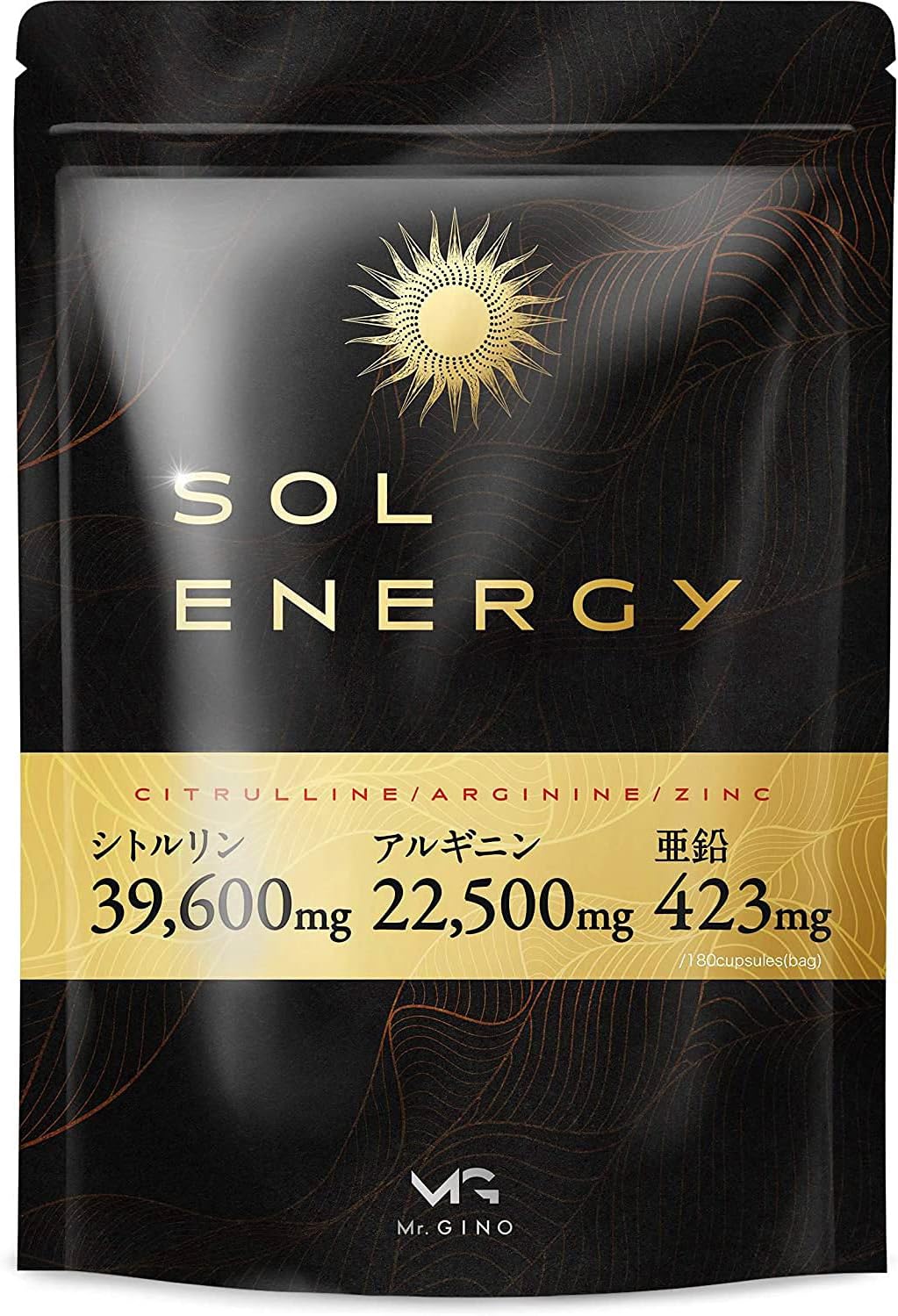 Mr. GINO Sol Energy US Citrulline, Arginine Supplement, Zinc, Maca, 16 Ingredients, 65,754 mg, 180 Capsules, 30 Day Supply