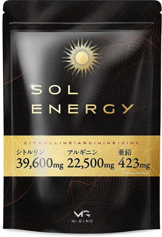 Mr. GINO Sol Energy US Citrulline, Arginine Supplement, Zinc, Maca, 16 Ingredients, 65,754 mg, 180 Capsules, 30 Day Supply