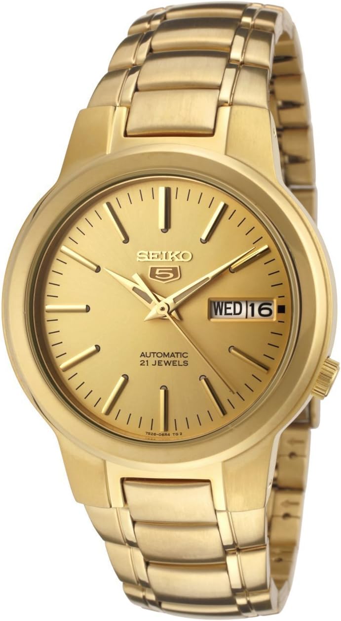 Seiko SNKA10K1 Men's 5 Watch, Automatic Winding, Gold Dial, Overseas Model, gold, Bracelet Type