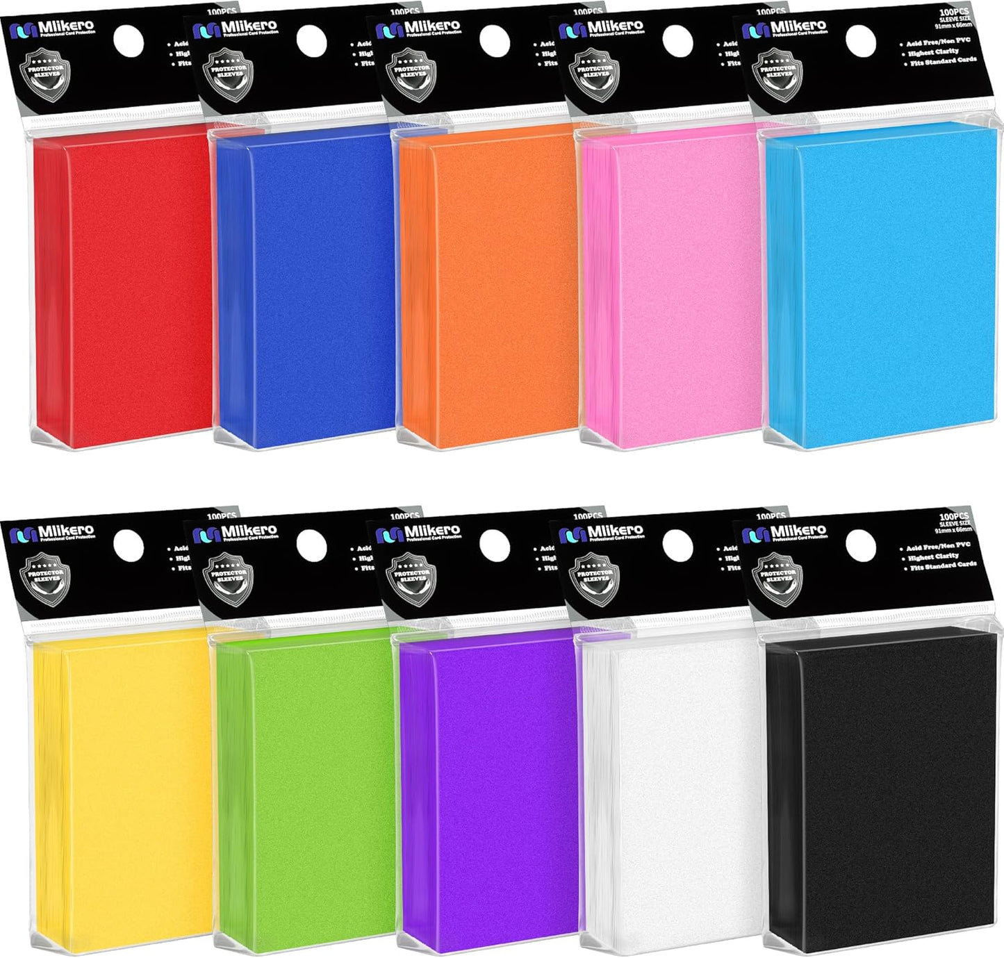 Mlikero Card Sleeves 1000pcs Baseball Card Sleeves for Standard Cards 10 Colors Trading Card Sleeves for MTG Football Cards, Sports Cards, Game Cards