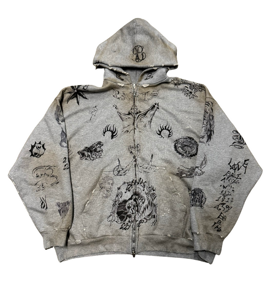 BALENCIAGA 'TATTOO' GREY ZIP UP HOODIE