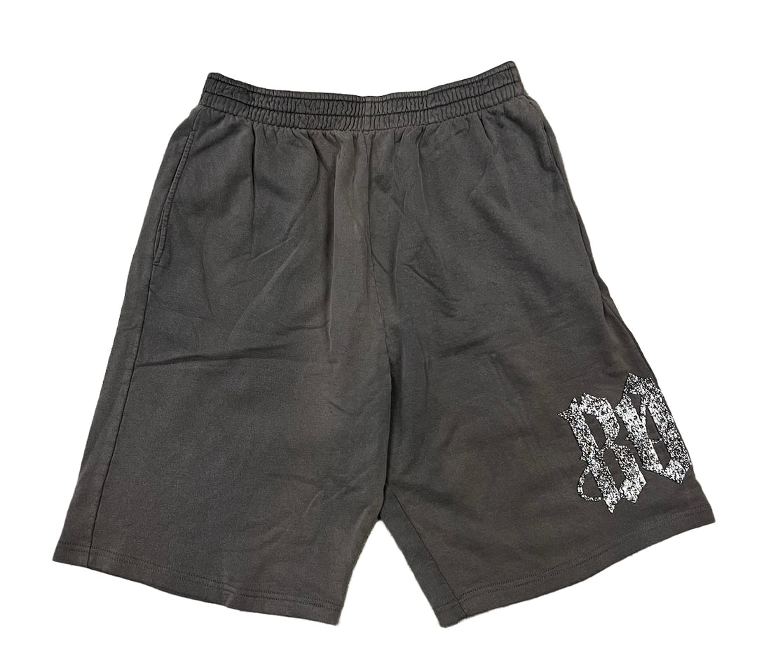 BOSSI 'WASHED GREY AND WHITE' RHINESTONE SWEAT SHORTS