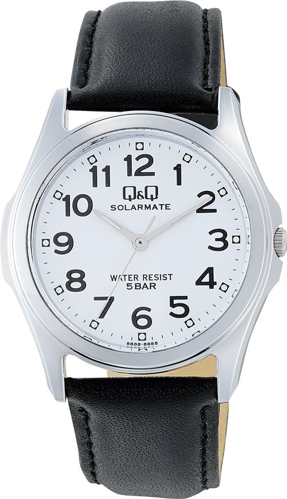 Citizen Q&Q H008-304 Men's Watch, Solar, Waterproof, Leather Strap, White, multicolor (black / white), watch