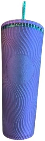 Starbucks Vaso de plástico ondulado para frío, 24 onzas, reutilizable, con popote y tapa, diseño ondulado texturizado, sin BPA, morado con logotipo de sirena en relieve