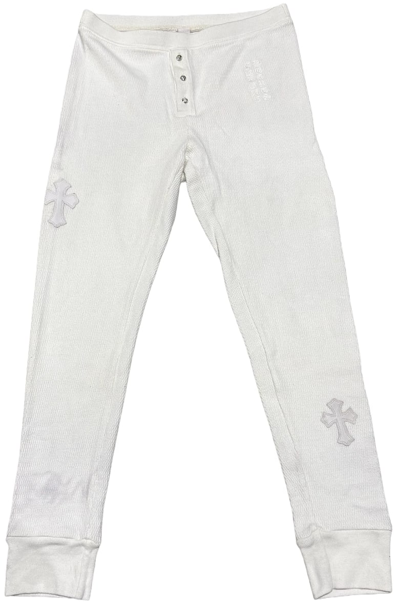 CHROME HEARTS 'WHITE' CROSS PATCHED THERMAL LONG PANTS