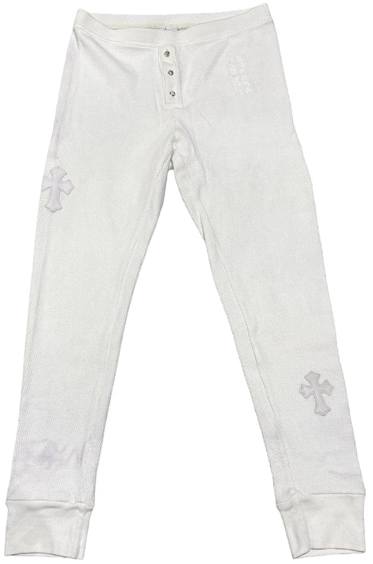 CHROME HEARTS 'WHITE' CROSS PATCHED THERMAL LONG PANTS