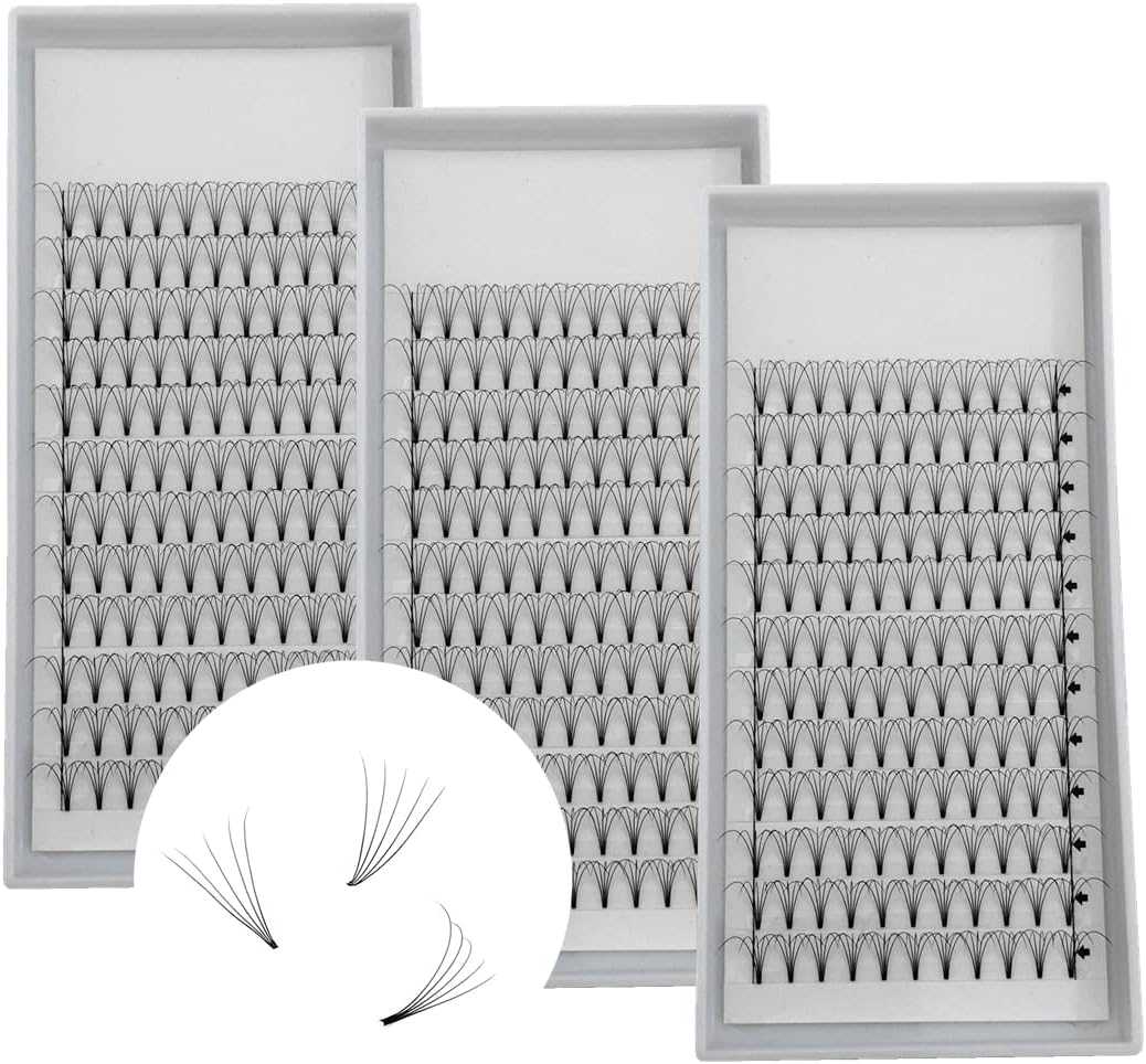 Eyelash Extensions, 3 Boxes, 5D Volume Eyelashes, C D Curl, Thickness 0.02 inches (0.07 mm), 0.04 inches (0.10 mm), 12 Rows, 5 Bundles, Matsueku False Eyelashes, Natural, Popular, 3 Trays Short Stem