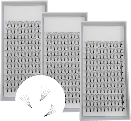Eyelash Extensions, 3 Boxes, 5D Volume Eyelashes, C D Curl, Thickness 0.02 inches (0.07 mm), 0.04 inches (0.10 mm), 12 Rows, 5 Bundles, Matsueku False Eyelashes, Natural, Popular, 3 Trays Short Stem