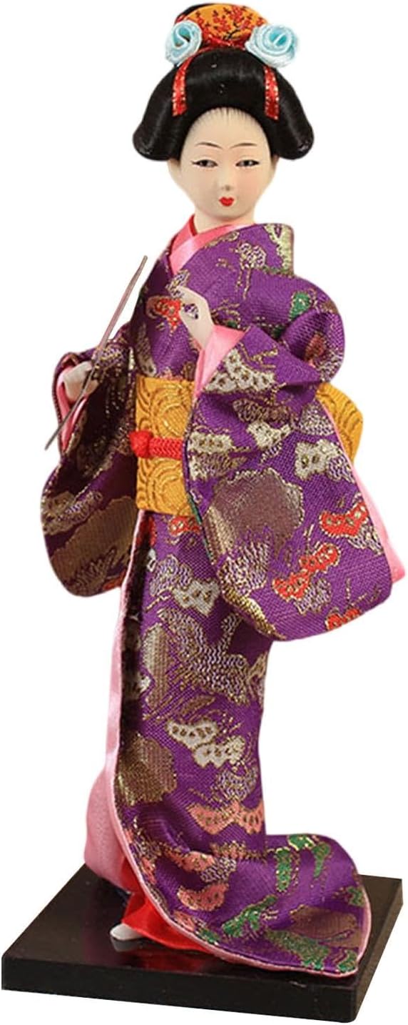 Perfk Japanese Geisha Kimono Doll, 9 Inch Elegant Traditional Collectors Traditional Craft for Table Cabinet Shelf Office Decoration, Style E