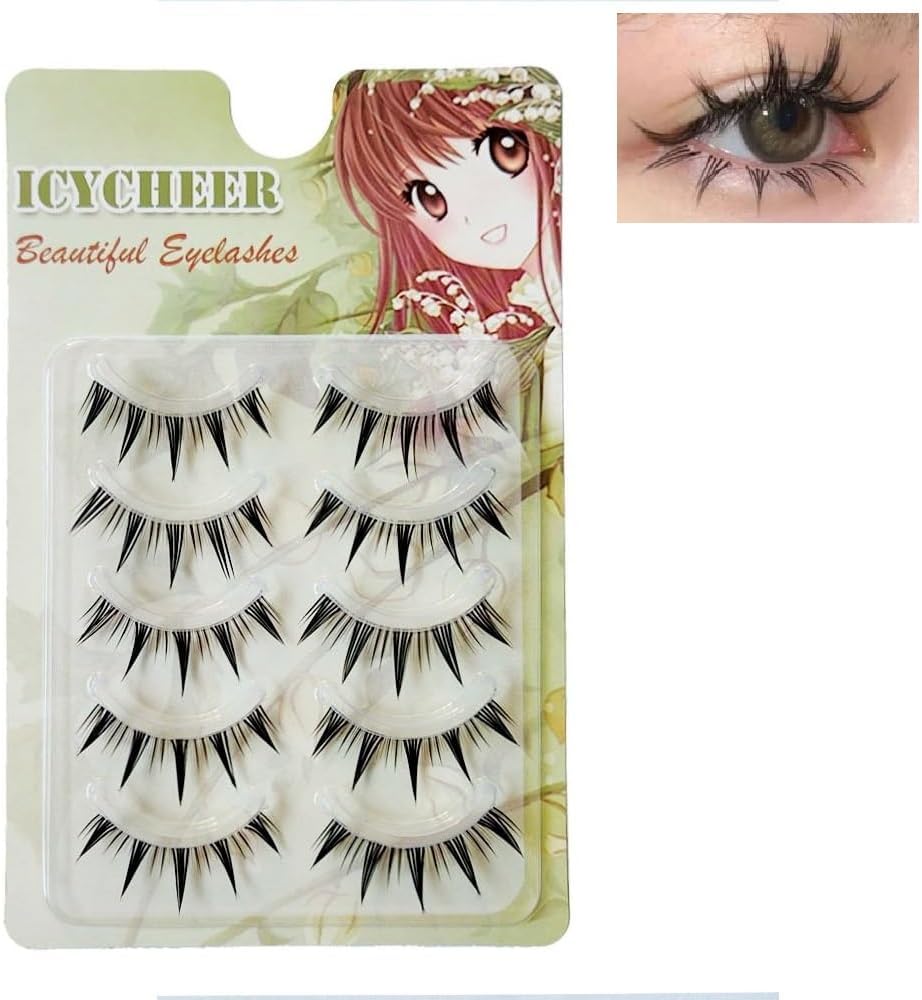 5 Pairs Wet Eyelashes False Eyelashes Japanese Thick Anime False Eyelashes Long Dramatic Eyelashes for Comic Cosplay (Style 02)