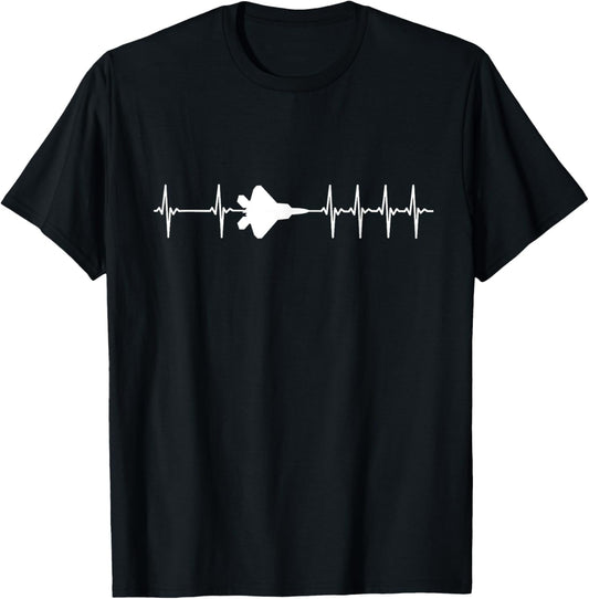 F-22 Raptor ECG Heatbeat Airplane T-Shirt