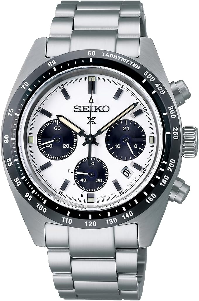 Seiko Prospex SPEEDTIMER Men's Solar Chronograph Wristwatch, silver/white & black, Bracelet Type