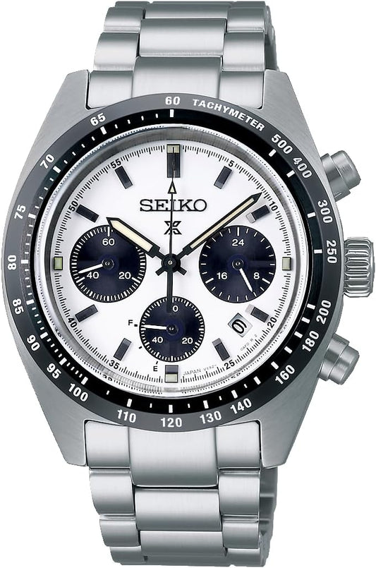 Seiko Prospex SPEEDTIMER Men's Solar Chronograph Wristwatch, silver/white & black, Bracelet Type