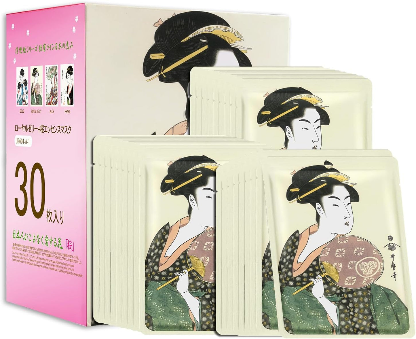 MITOMO Ukiyo-e Series JPSS00604-A-1x003 Royal Jelly + Cherry Blossom Soothing Moisturizing Face Mask Pack of 30