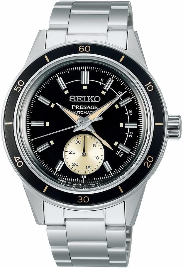 Seiko Watch PRESAGE Style 60's Mechanical Men's, Model: Power Reserve / Case: Silver / Dial: Black, 1 piece, Model with power reserve function