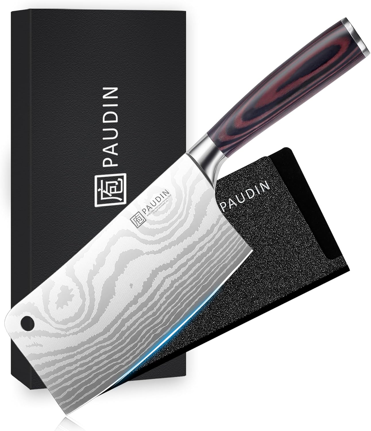 PAUDIN Chinese Cleaver Kitchen Knife High Carbon Stainless Steel 7 Inches Sheath Included Wooden Handle Sharp Cutting Meat Cutting Vegetable Cutting Fruit Cutting Commercial Use Home Use Kitchen Knife