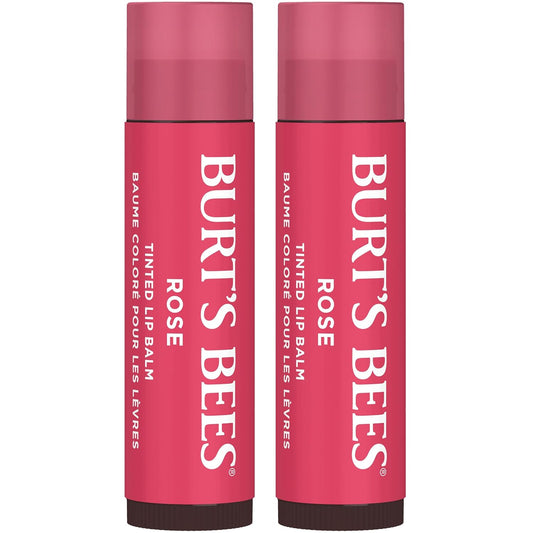 Burt's Bees - Bálsamo labial para rellenar los calcetines, fórmula de bálsamo tintado 2 en 1 de larga duración, infusión de color con manteca de karité hidratante, rosa pétalo (paquete de 2)