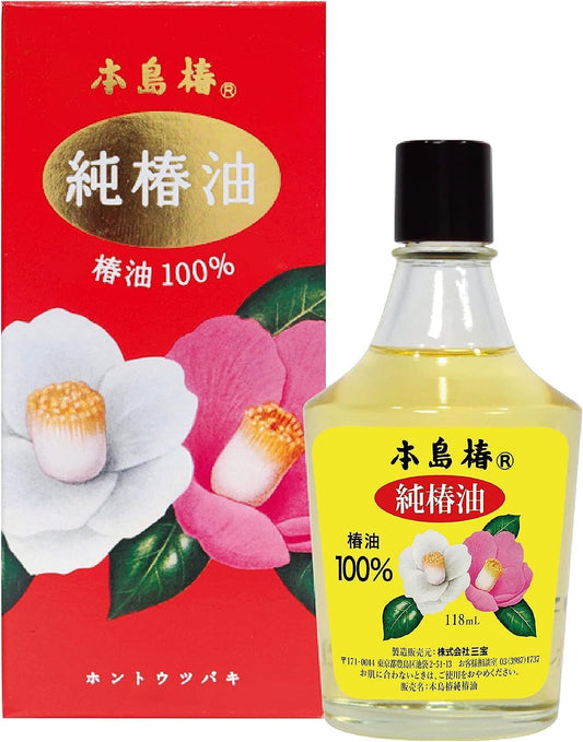 Motojima Tsubaki Pure Camellia Oil 4.6 fl oz (118 ml), Large Red, Bonus Included