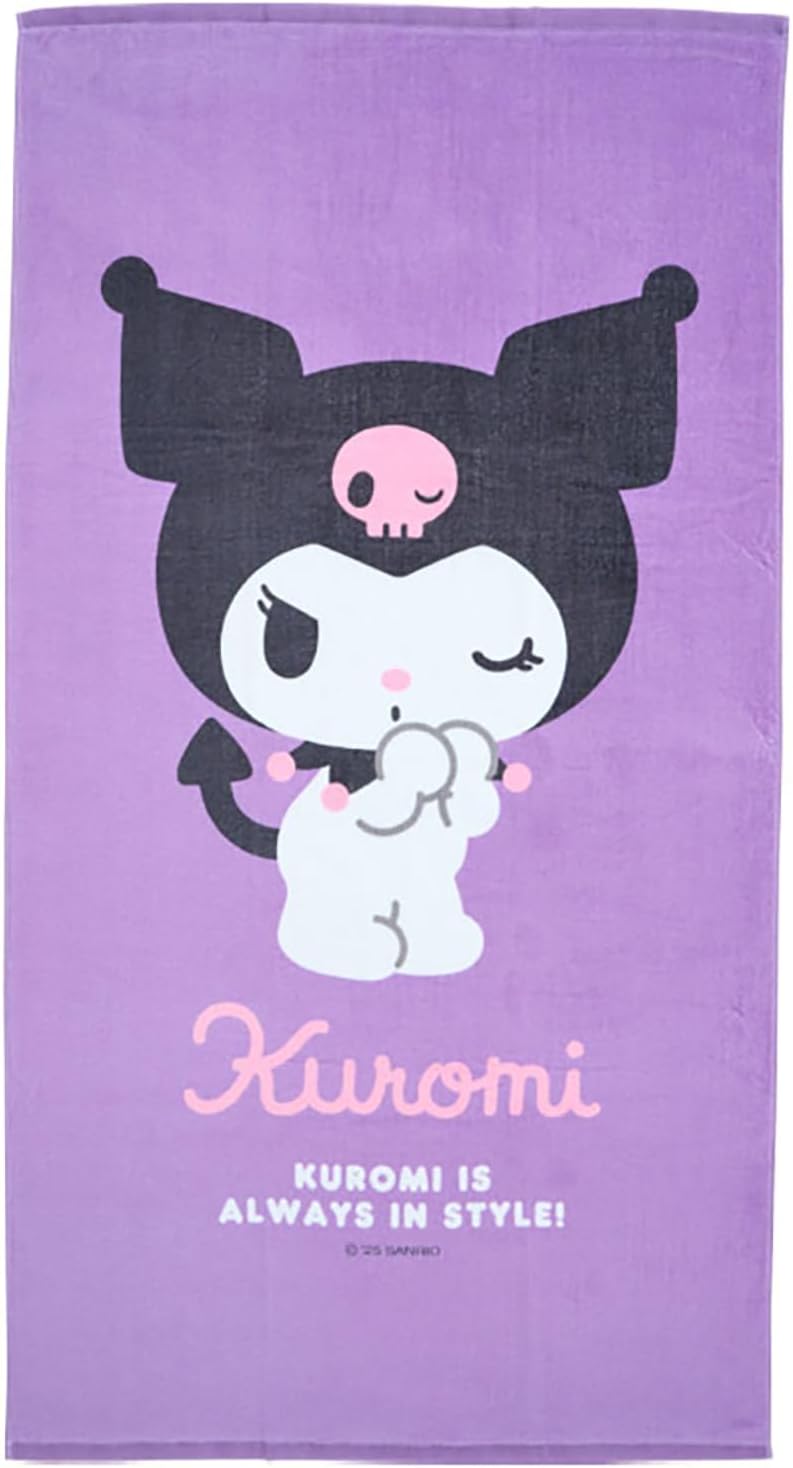 Sanrio 178195 Big Towel, Kuromi, 100% Cotton, Approx. Width 31.5 x Depth 0.08 x Height 59.1 inches (80 x 0.2 x 150 cm), Pool Supplies, Name Space on Tag, Leisure Towel, Beach Towel