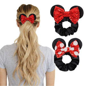 Lazos de pelo con lentejuelas para mujer, lazos de terciopelo con orejas de ratón para coleta, recuerdos de fiesta, disfraz de cosplay, accesorios lindos, rojo y negro