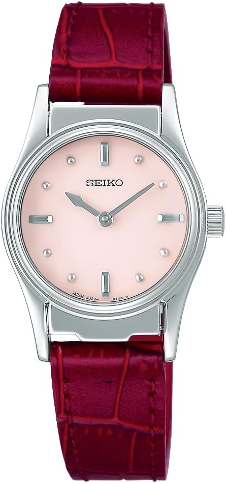 Seiko Women's Tactile Reading Clock for the Visually Impaired, Dial: Pink/Band: Red (Cowhide Leather), Classic