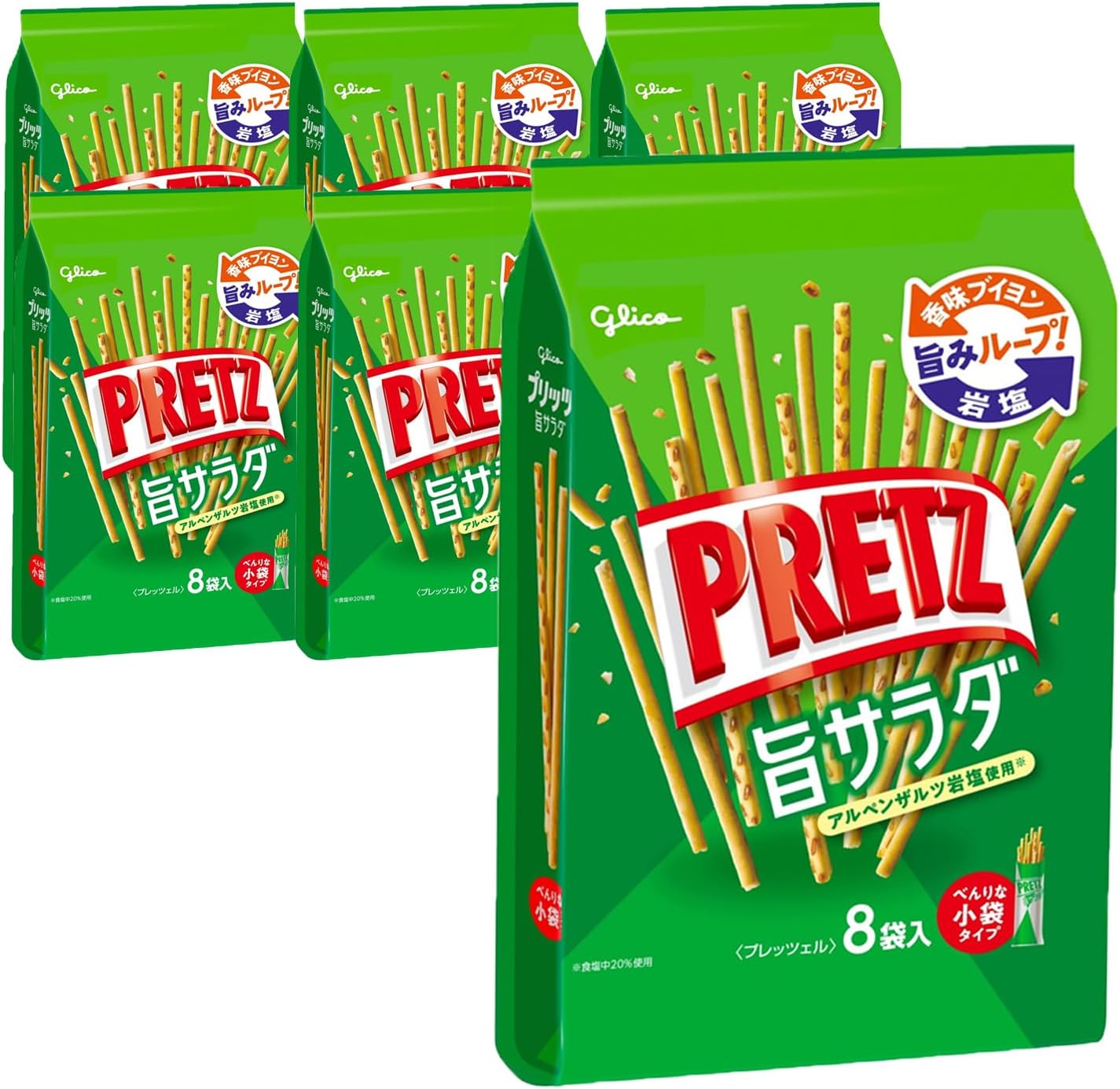 Pretz Delicious Salad 118g (4.16 oz) (8 bags) x 6 pieces Snack Confectionery Pretzel Flavored Bouillon Rock Salt Ezaki Glico glico pretz