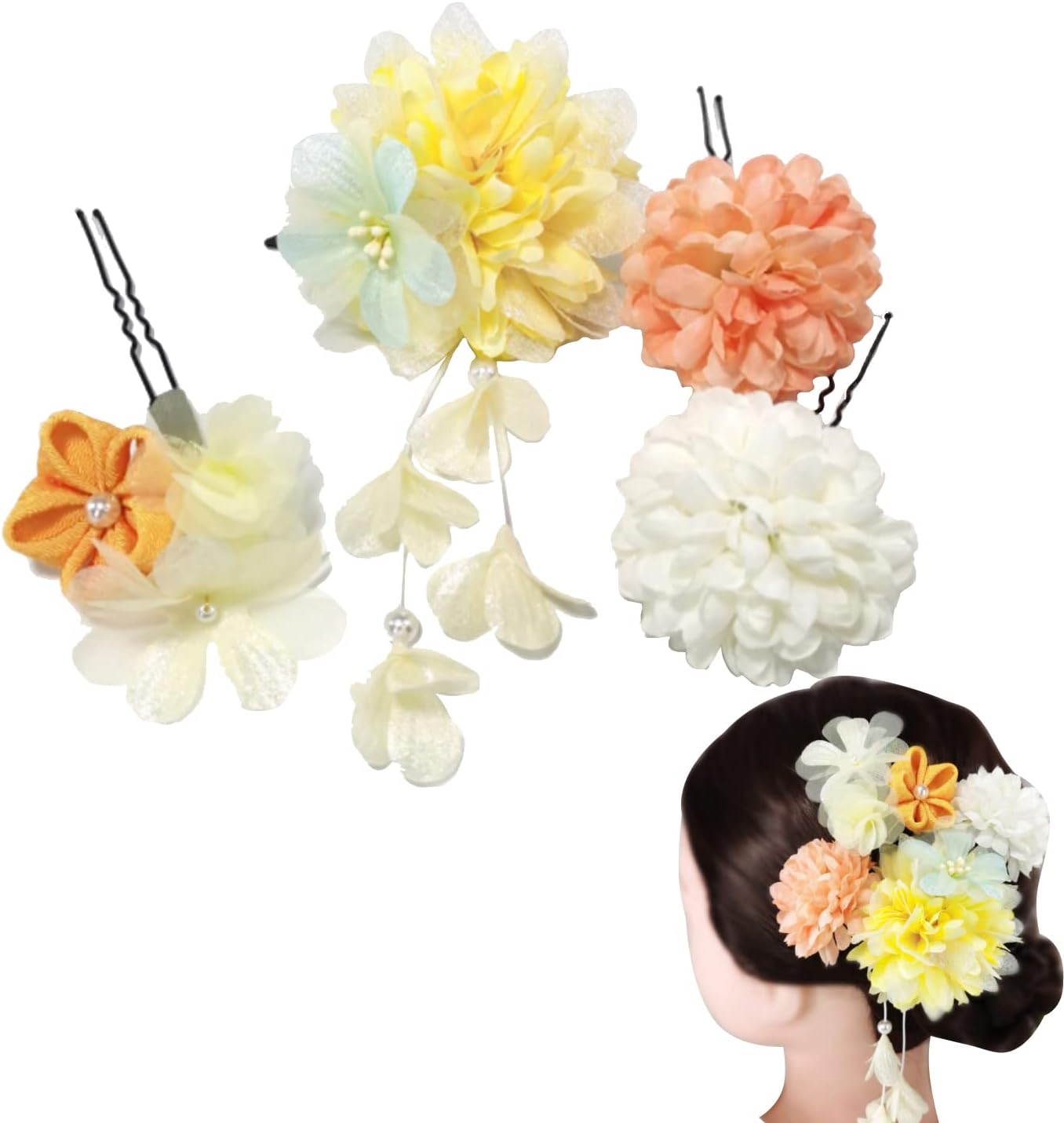 Japanese Style Kimono Hair Ornament, Yukata, Graduation Ceremony, Coming-of-Age Ceremony, Wedding, Shichi-Go-San Party, Thank You Party, New Year, Fireworks Display, Flower, Dry Flower, Hair Clip,