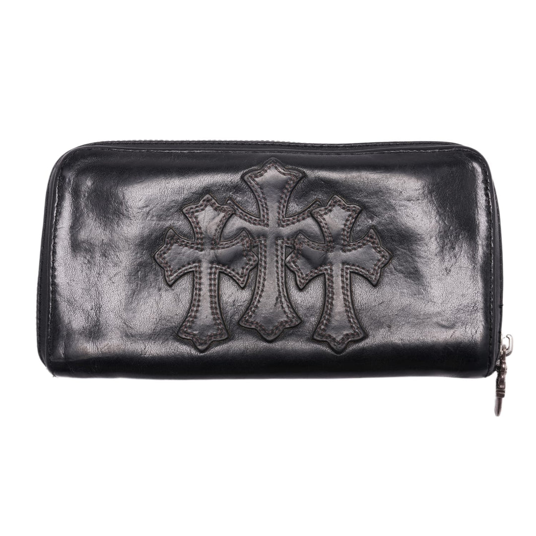 CHROME HEARTS 'BLACK' TRIPLE CROSS LEATHER WALLET