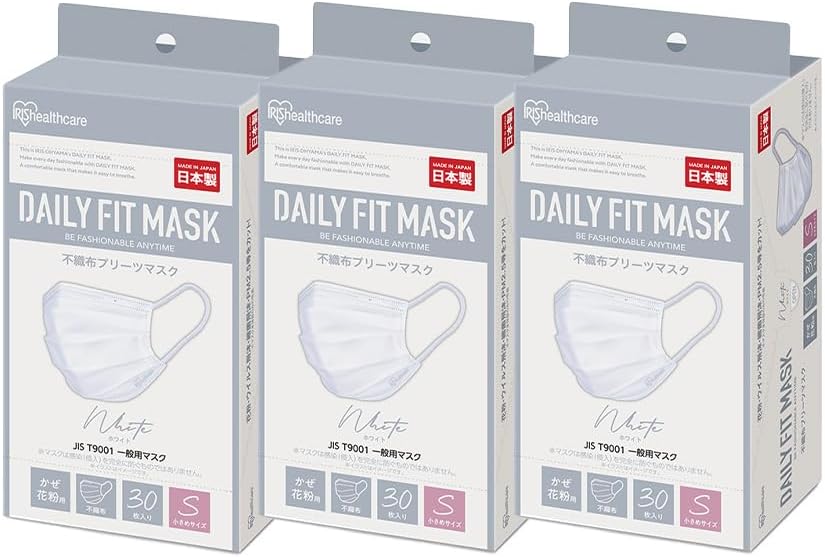 Iris Ohyama PN-YW30S Non-Woven Pleat, Made in Japan, Small, 90 Pieces, Soft, Increased Breathability, Prevents Stuffiness, Ear Pain, White