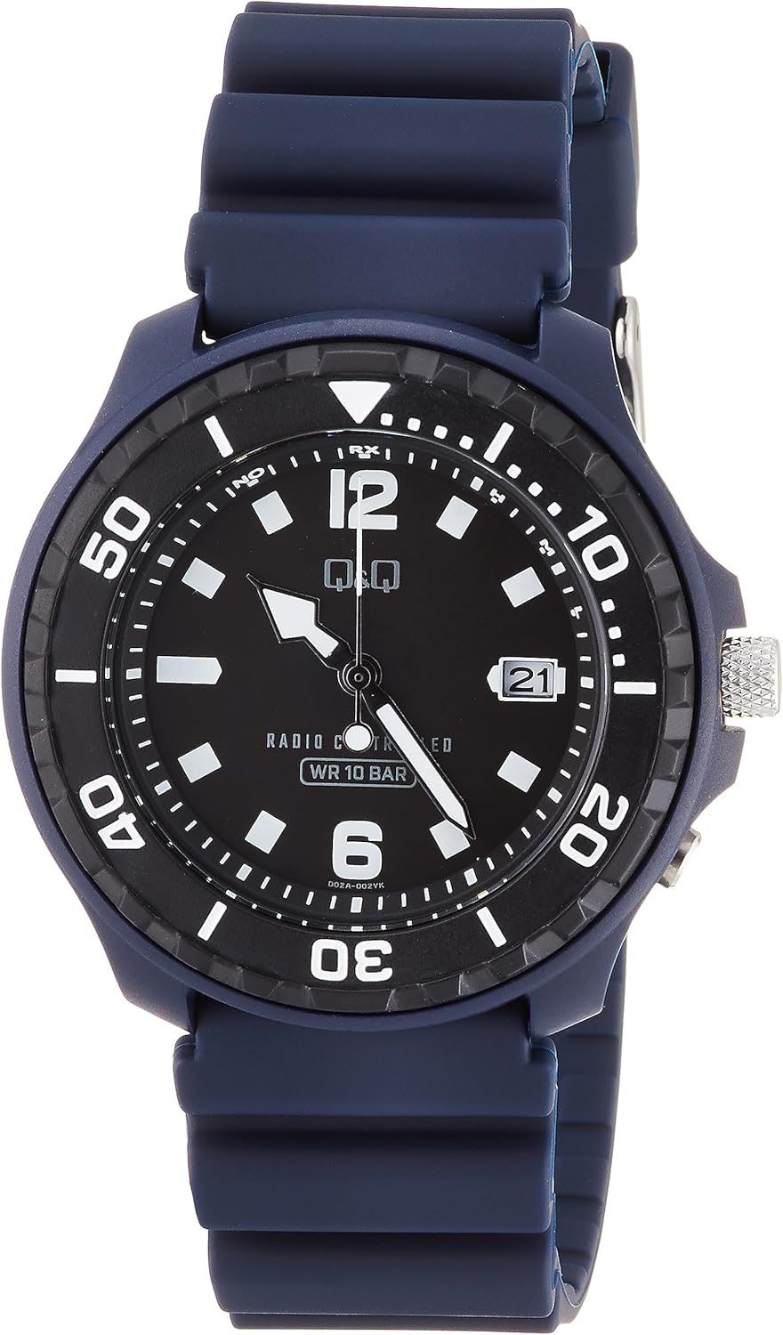 Citizen Q&Q D02A Analog Radio Solar Watch, navy, Classic