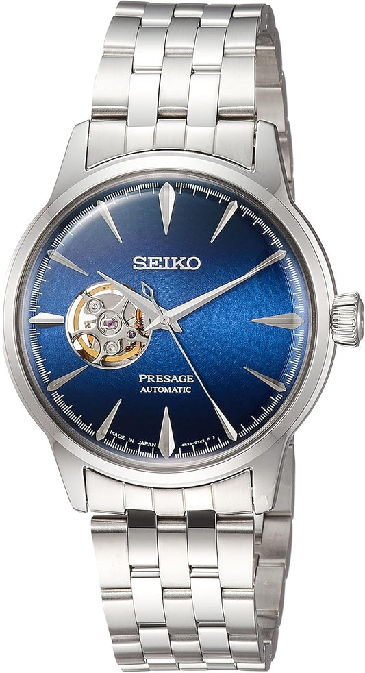 Seiko Presage Basic Line Cocktail Time SARY199 Men's Automatic Watch, Silver, Dial Color: Blue Gradient, Bracelet Type