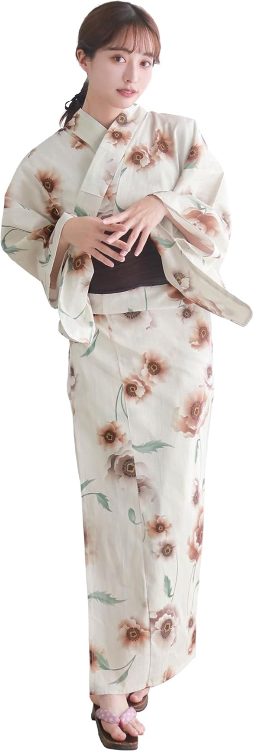 Kyoetsu Women's H Yukata Set, Changed Weaving, Produced, 6-Piece Set (Yukata, Waistband, Underwear, Geta Clogs, Waist Straps)