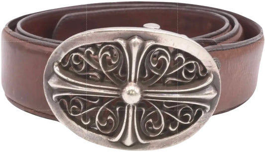 CHROME HEARTS OVAL BUCKLE BROWN BELT