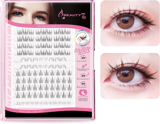 Beauty7 Glue-Free Partial False Eyelashes, Glue-Free, Self-Adhesive False Eyelashes, Natural Transparent Axis, Four Styles, Self, Large Capacity, Natural, High Quality Fiber, Reusable Use, Cute,