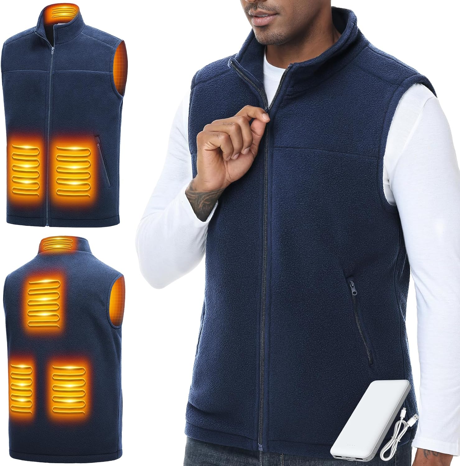 LABCOOL Electric Heating Vest, Heater Vest, USB Powered, 10,000 mAh, 3 Temperature Adjustment, Power Bank Included, Washable, Ultra Lightweight, Electric Heating Wear, Thermal Wear, Built-in Heater,