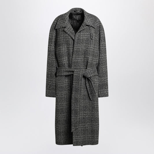 Balenciaga Raglan黒/灰色のチェックで1つのレイヤーコート - Image 1