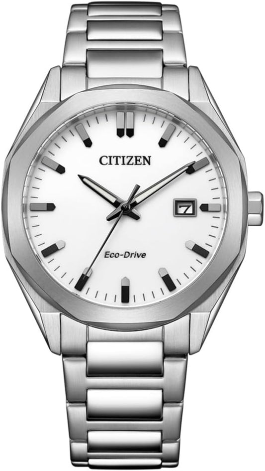 Citizen BM7620-83A Men's Watch, Photovoltaic, Eco-Drive, Waterproof, Octagon, White, Simple, Silver, Silver, Bracelet Type
