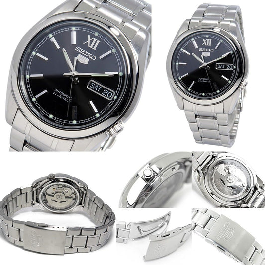 Father's Day Gift Automatic SEIKO Five Automatic Metal Strap Watch Back Skeleton for Men (SNKL53K1 SNKL55K1) (SNKL55K1 (Black))