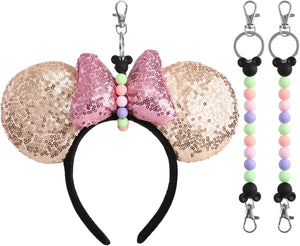 Obavioy 2 soportes para diadema de orejas de ratón para mochila, bolsa de viaje al parque, accesorios esenciales, llavero con cuentas