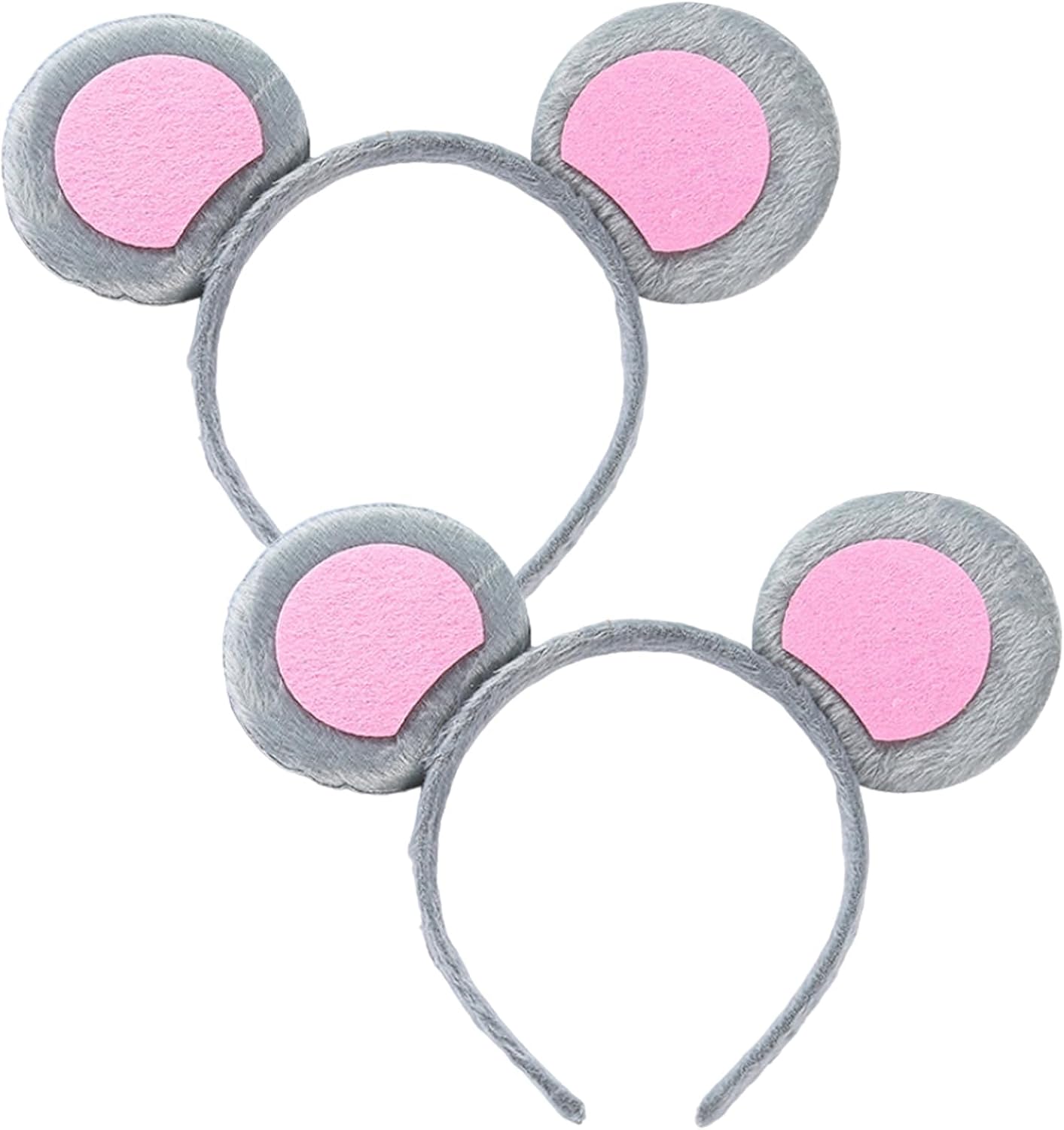 EUPSIIU 2 x Cartoon Mouse Ears on Grey Headband, Animal Mouse Ears Hair Bands for Children, Adults, Costume Animal Accessories, Halloween Carnival Party (Grey)