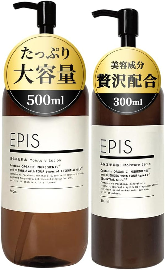 Epis EPIS Lotion, 16.9 fl oz (500 ml) & Serum, 10.1 fl oz (300 ml) (Set of Organic, Large Capacity, Natural Citrus Scent)