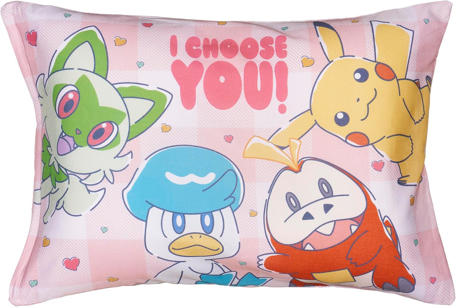 MORiPiLO Kids Pillow, Low Profile, Pokemon Pikachu Heart, Pink, Approximately 11 x 15.4 inches (28 x 39 cm), Skin-friendly 100% Cotton Fabric, Washable, Cover Included, Plush Toy Cushion, Character
