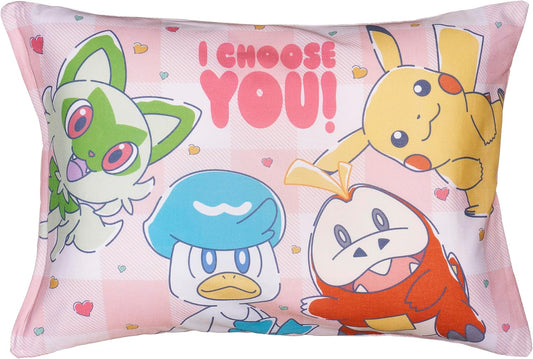 MORiPiLO Kids Pillow, Low Profile, Pokemon Pikachu Heart, Pink, Approximately 11 x 15.4 inches (28 x 39 cm), Skin-friendly 100% Cotton Fabric, Washable, Cover Included, Plush Toy Cushion, Character
