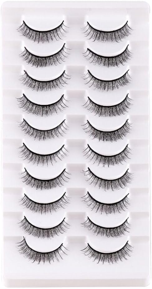 10 Pairs False Eyelashes, Natural Look Short Eyelashes, Cat Eyes, Faint Faux Mink Lashes, Soft 3D Fake Eyelashes (7031)